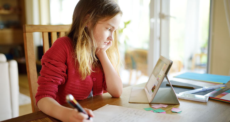 Young student learning online